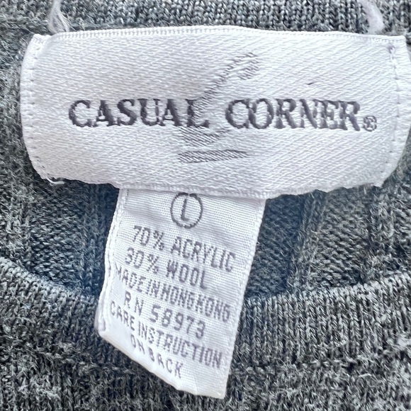 90s Casual Corner Grey Ribbed Cable Knit Wool Long Sleeve Sweater Large - Picture 3 of 5